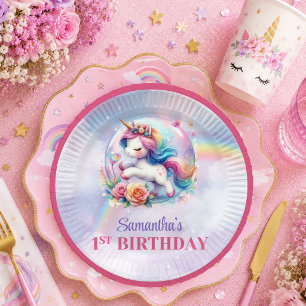 Assiette de fête d'anniversaire de fille Licorne M