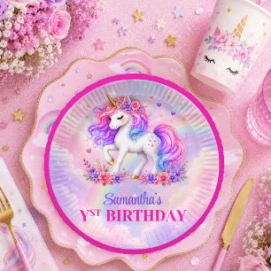 Assiette de fête d'anniversaire de fille Licorne M