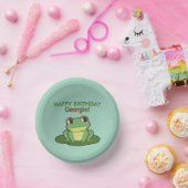 Assiette de fête d'anniversaire de grenouille vert (Fête)
