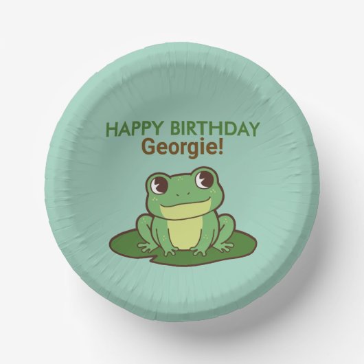 Assiette de fête d'anniversaire de grenouille vert (Recto)