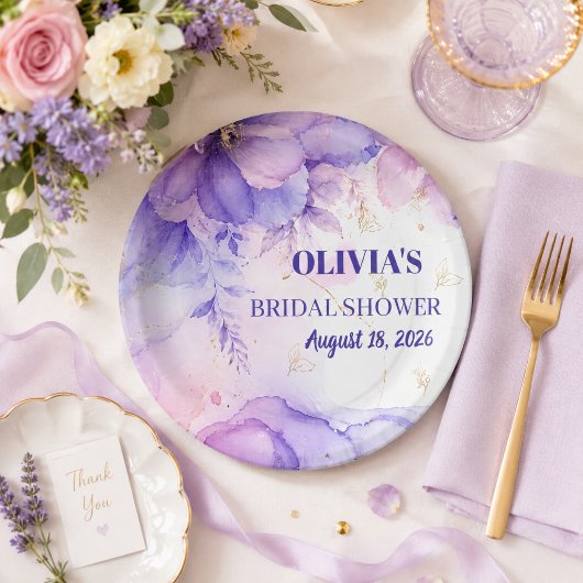 Assiette de fête de douche de mariage violet éléga