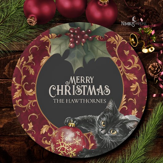 Assiette de fête de Noël de chat noir gothique vic