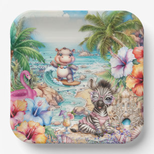 Assiette de fête de plage pour bébé animaux