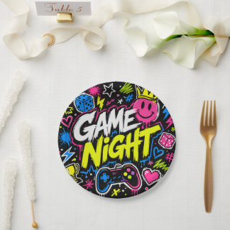 Assiette de fête de soirée de jeu de graffiti néon