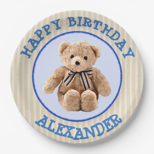 Assiette de fête en forme d'ours en peluche bleu e (Devant)