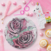 Assiette de fête en papier à motif de fleur de ros (Fête)
