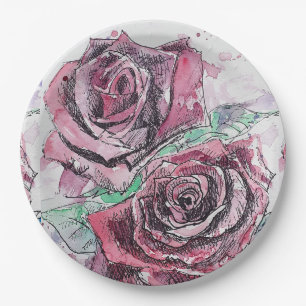 Assiette de fête en papier à motif de fleur de ros