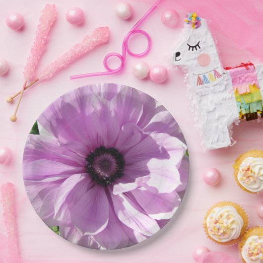 Assiette de fête en papier à motif de fleurs rose (Fête)