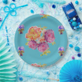 Assiette de fête en papier à motif de rose sarcell (Fête)