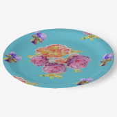 Assiette de fête en papier à motif de rose sarcell (Angle)