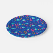 Assiette de fête en papier fleuri bleu (Angle)
