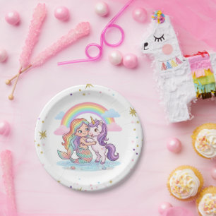 Assiette de fête en papier Licorne Sirène