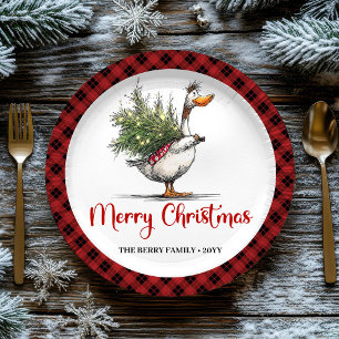 Assiette de fête fantaisiste humour canard de Noël
