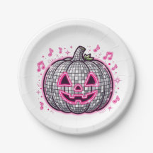 Assiette de fête Halloween Citrouille Disco Rose