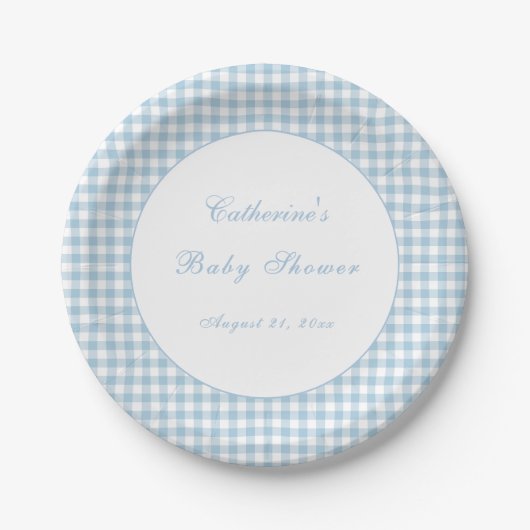 Assiette de fête pour bébé classique en vichy bleu (Devant)