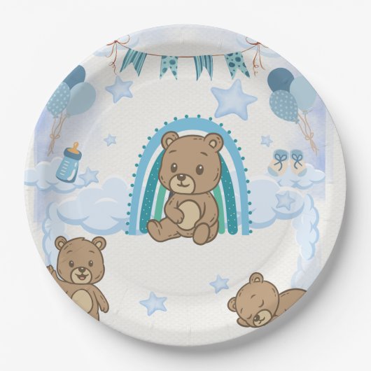 Assiette de fête prénatale Ourson Bleu (Devant)