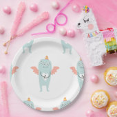 Assiette de fête verte menthe de monstre peu migno (Fête)