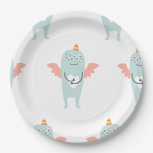 Assiette de fête verte menthe de monstre peu migno (Devant)