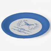 Assiette de mariage à monogramme papillon bleu (Angle)