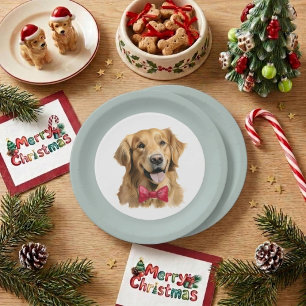 Assiette de Noël Chien Golden Retriever Mignon