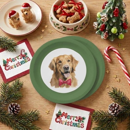 Assiette de Noël Retriever doré animal de compagni