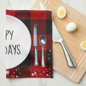 Assiette de Noël sur serviette de cuisine à carrea (Quart Plié)