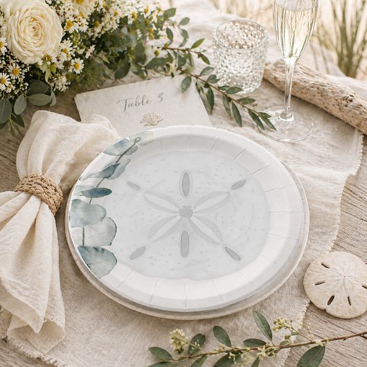 Assiette de papier mariage Eucalyptus et Dollar de