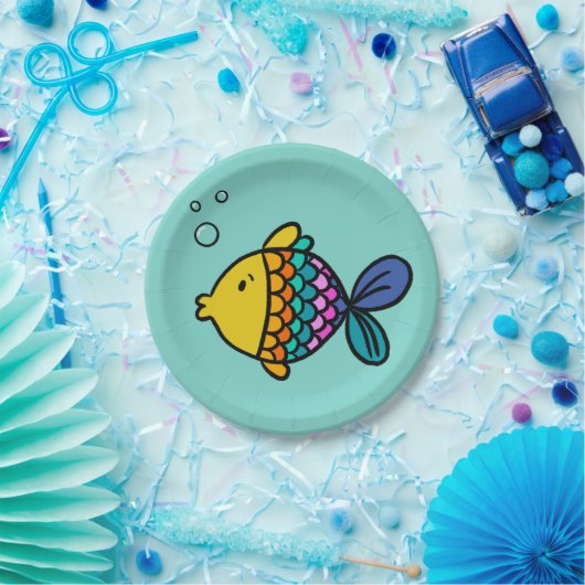 Assiette de poissons colorés avec fond bleu (Fête)