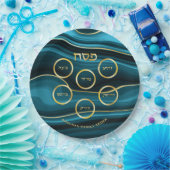 Assiette de Seder de Pâque Fausse Agate Sarcelle & (Fête)