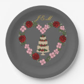 Assiette décorative grise pour gâteau avec cœur (Devant)