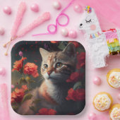Assiette en carton chat fleur (Fête)