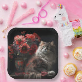 Assiette en carton chat fleur (Fête)