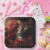 Assiette en carton chat fleur (Fête)