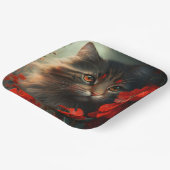 Assiette en carton chat fleur (Angulaire)