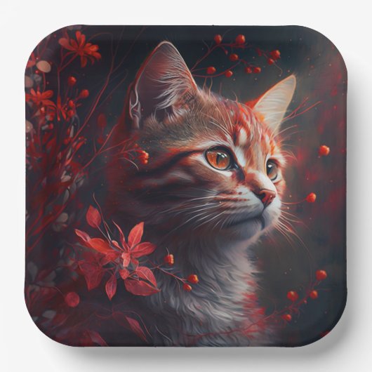 Assiette en carton chat fleur (Recto)