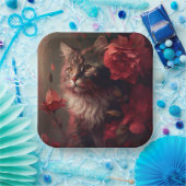 Assiette en carton chat fleur (Fête)