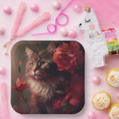 Assiette en carton chat fleur (Fête)
