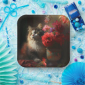 Assiette en carton chat fleur (Fête)