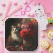 Assiette en carton chat fleur (Fête)