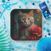 Assiette en carton chat fleur (Fête)