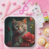 Assiette en carton chat fleur (Fête)