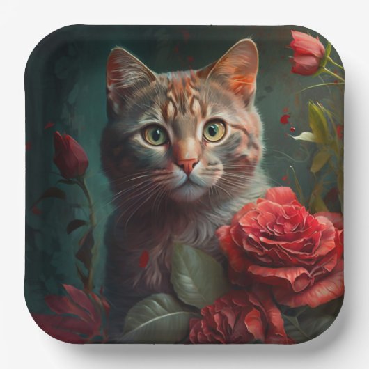 Assiette en carton chat fleur (Recto)