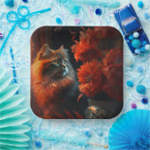 Assiette en carton chat fleur (Fête)