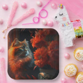 Assiette en carton chat fleur (Fête)