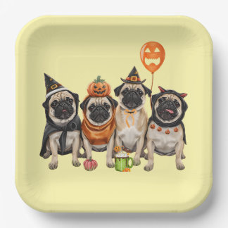 Assiette en carton Cute Halloween Pug – Chien drôl