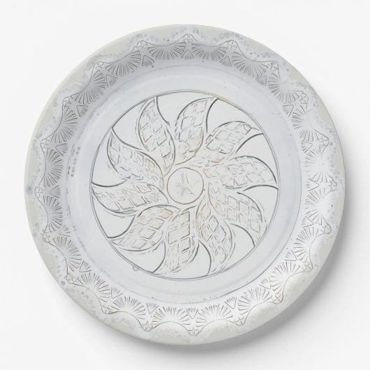 Assiette en fausse porcelaine florale et éventail  (Devant)