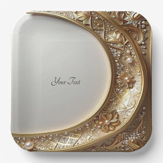 Assiette en papier à cadre doré orné (Recto)