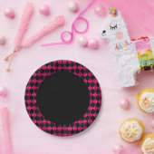 Assiette en papier à carreaux argyles rose et noir (Fête)