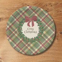 Assiette en papier à carreaux de Noël avec motif d