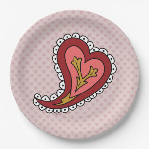 Assiette en papier à coeur de Paisley
